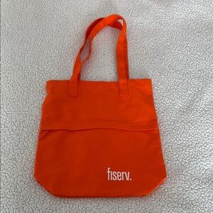 Vibrant Orange Canvas Tote with Fiserv Logo
